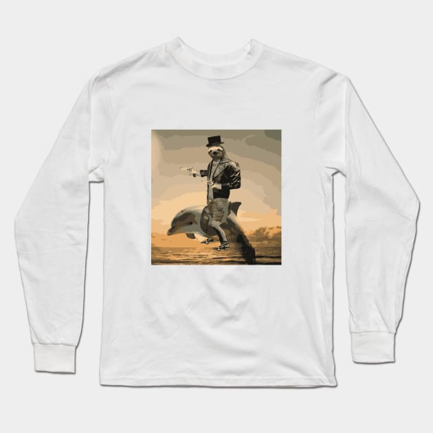 Western Sloth riding his Dolphin Long Sleeve T-Shirt by j_ba